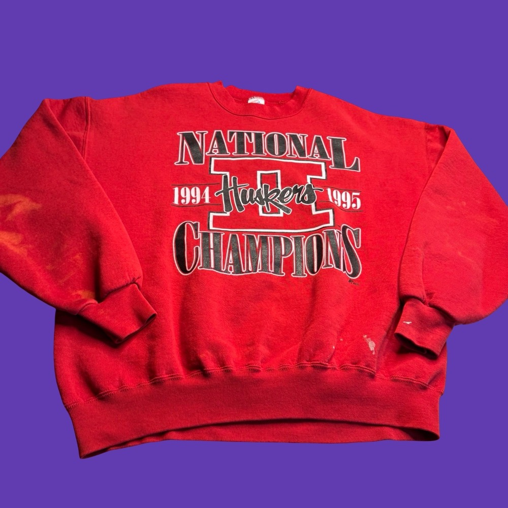 Vintage Nebraska Huskers Sweatshirt XL Red 1994 1995 National Champions USA